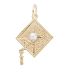 10k Yellow Gold Pearl Graduation Cap Flat Charm 1