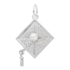14k White Gold Pearl Graduation Cap Flat Charm 1