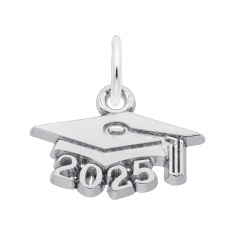14k White Gold Graduation Cap 2025 Flat Charm 1