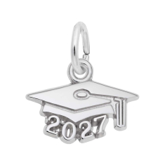 14k White Gold Graduation Cap 2027 Flat Charm 1