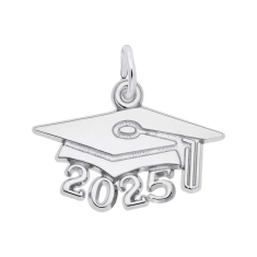 14k White Gold Large Graduation Cap 2025 Flat Charm 1