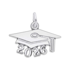 14k White Gold Large Graduation Cap 2026 Flat Charm 1