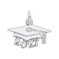 14k White Gold Large Graduation Cap 2027 Flat Charm 1