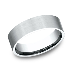 14k White Gold 6.5mm Satin Finish Flat Lightweight Comfort Fit Wedding Band 1
