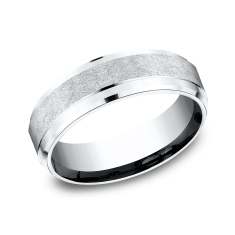 14k White Gold 6.5mm Swirl Finish Bevel Edge Lightweight Comfort Fit Wedding Band 1