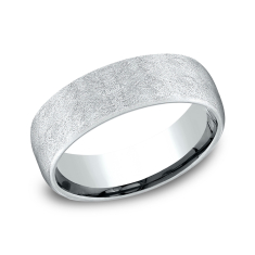 14k White Gold 6.5mm Swirl Finish Lightweight Comfort Fit Wedding Band 1