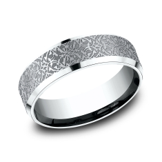 14k White Gold 7mm Ottoman Tile Pattern Lightweight Comfort Fit Wedding Band 1