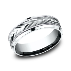 14k White Gold 7mm Wheat Pattern Lightweight Comfort Fit Wedding Band 1