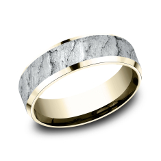 14k White Gold and Yellow Gold 7mm Lava Rock Textured Lightweight Comfort Fit Wedding Band 1