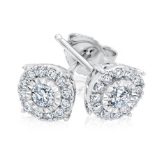 1/4ctw Round Diamond Miracle Set Halo 10k White Gold Stud Earrings 1