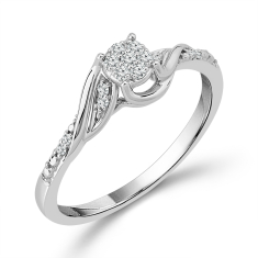 1/10ctw Diamond Cluster Bypass White Gold Promise Ring 1