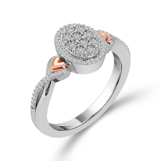 1/10ctw Diamond Oval Cluster Two-Tone Rose Gold and Sterling Silver Promise Ring 1