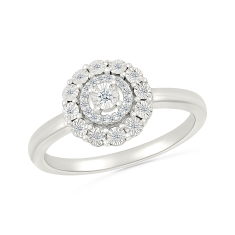 1/10ctw Round Diamond Floral Motif Sterling Silver Promise Ring 1