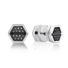 Men's 1/15ctw Treated Black Diamond Hexagon Shaped Stainless Steel Stud Earrings 1