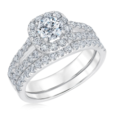 1 3/4ctw Lab Grown Diamond Halo Engagement and Wedding Ring Bridal Set 1