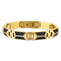 1/4ctw Diamond Black Carbon Fiber and Gold-Plated Stainless Steel Link Bracelet 1