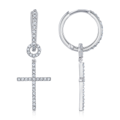 1/4ctw Diamond Cross Sterling Silver Hoop Drop Earrings 1