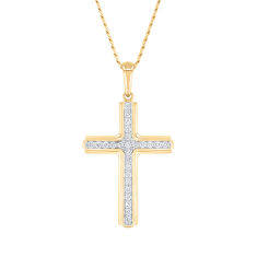 1/4ctw Diamond Cross Yellow Gold Necklace | Men's | 22 Inches 1