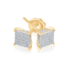 1/4ctw Diamond Yellow Gold Square Earrings | Men's 1