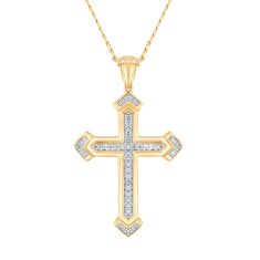 Men's 1/5ctw Diamond 10k Yellow Gold Cross Pendant Necklace 1