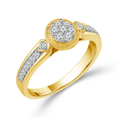 1/5ctw Oval Diamond Cluster Yellow Gold Promise Ring 1
