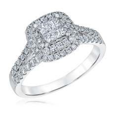 1ctw Diamond Princess Quad White Gold Double Halo Engagement Ring | Harmony Collection 1