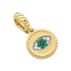 David Yurman Evil Eye Amulet in 18K Yellow Gold with Pave Emeralds and Diamonds, 18.8mm 1