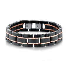 Men's Stainless Steel Black and Rose Gold Tone Link Bracelet 1