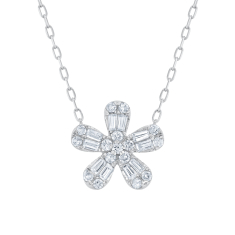 1/4ctw Diamond Flower 10k White Gold Necklace 1