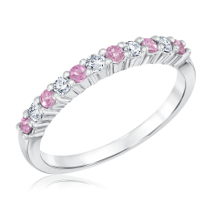 Pink Sapphire and 1/5ctw Diamond White Gold Birthstone Ring 1