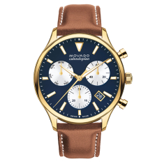 Movado Heritage Series Calendoplan Blue Dial Brown Leather Strap Watch 43mm - 3650148 1