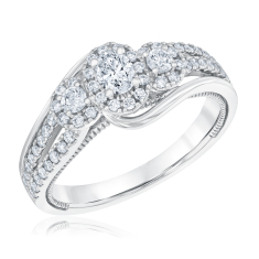 3/4ctw Oval Diamond Halo Three-Stone 14k White Gold Engagement Ring - Couture Collection 1