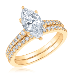 2ctw Marquise Lab Grown Diamond 14k Yellow Gold Engagement and Wedding Ring Bridal Set 1