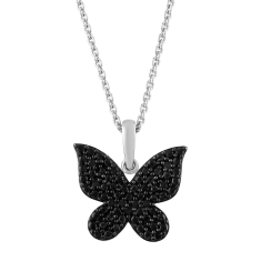 1/10ctw Black Diamond Butterfly Sterling Silver Pendant Necklace 1