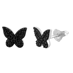 1/10ctw Black Diamond Butterfly Sterling Silver Stud Earrings 1