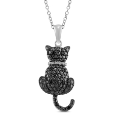 1/10ctw Black Diamond Cat Sterling Silver Pendant Necklace 1