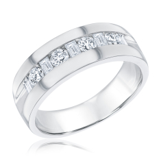1ctw Round and Baguette Diamond Men's White Gold Ring 1