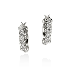 John Hardy Essential 1/4ctw Diamond Pave 15mm Crossover Sterling Silver Hoop Earrings 1