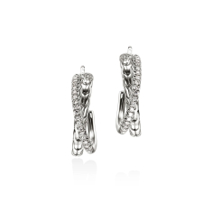 John Hardy Essential 1/4ctw Diamond Pave 20.5mm Crossover Sterling Silver Hoop Earrings 1