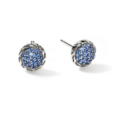 John Hardy Essential Blue Sapphire Pave 7mm Sterling Silver Stud Earrings 1