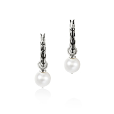 John Hardy Essential Sterling Silver Pearl Hoop Drop Earrings 1