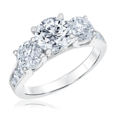 3 1/4ctw Round Lab Grown Diamond Three-Stone 14k White Gold Engagement Ring 1