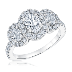 2ctw Oval Lab Grown Diamond Halo Three-Stone 14k White Gold Engagement Ring 1