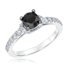 1 1/2ctw Round Black Diamond and Diamond 14k White Gold Engagement Ring 1