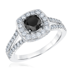2ctw Round Black Diamond and Diamond Halo 14k White Gold Engagement Ring 1