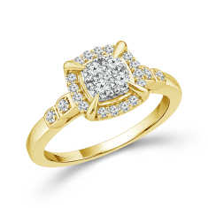 3/8ctw Diamond Cushion Cluster Halo 10k Yellow Gold Promise Ring 1