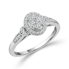 1/3ctw Diamond Oval Cluster Halo 10k White Gold Promise Ring 1