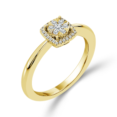 1/6ctw Diamond Starburst Cushion Halo 10k Yellow Gold Promise Ring 1