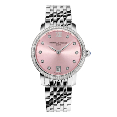 Frederique Constant Classics Slimline Diamond Accent Pink Dial Stainless Steel Watch Bracelet 30mm - FC-220LPD1SD26B  1