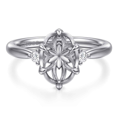 Gabriel & Co. Blaise 1/15ctw Diamond Oval Three-Stone 14k White Gold Engagement Ring Setting 1